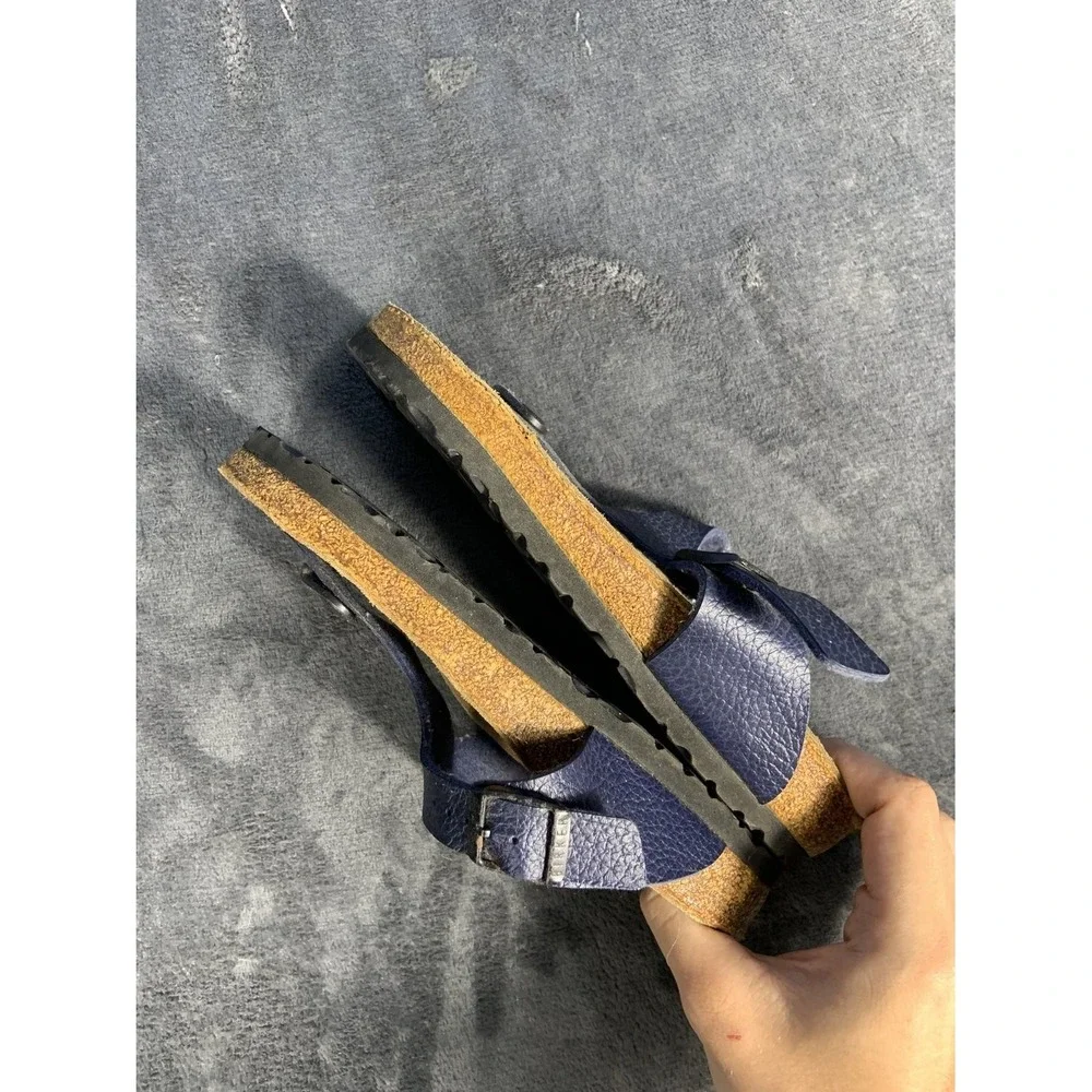 Birkenstock Gizeh Navy Blue Pebbled Leather Thong Sandals Women's 37 EU US 6-6.5